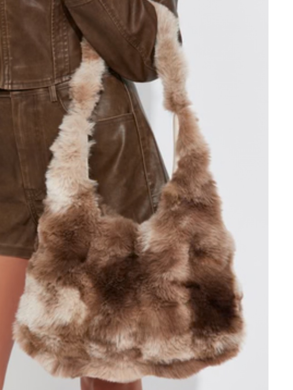 Fashion Nova Plush Faux Fur Shoulder Bag - Brown Combo